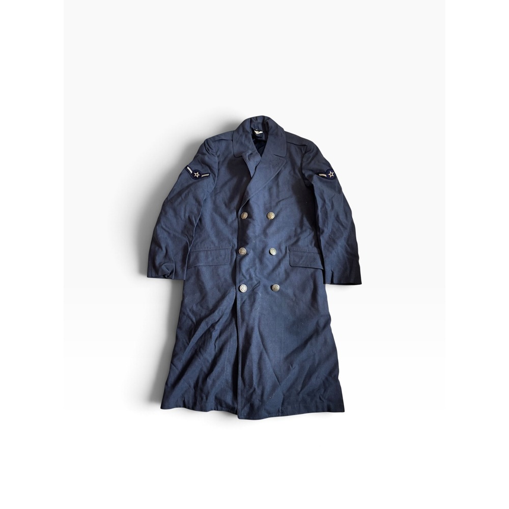 Vintage Military Air Force Overcoat 37R Blue Double Breasted Trench Coat